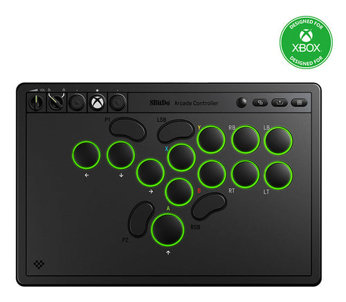 8BitDo Arcade Controller – leverless til Xbox/PC, sort – Sort controller med grønne knapringe