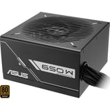 ASUS PRIME-650B-BLACK – sort strømforsyning med faste kabler set skråt ovenfra