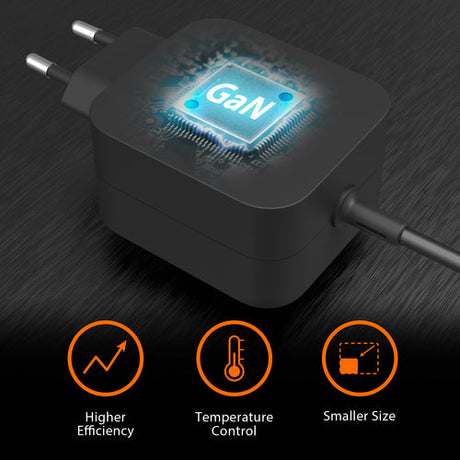 j5create 67 W GaN USB-C-oplader – 3 DC-adapterstik – EU – Illustration af GaN-teknologi