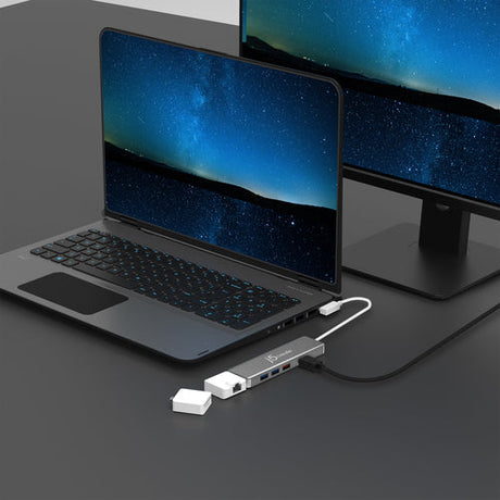 j5create JCD375 – modulær USB-C-dock – Dock ved ekstern skærm som eksempel
