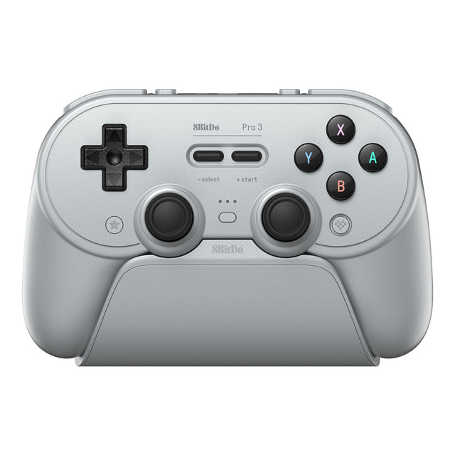8BitDo Pro 3 Bluetooth – Gray-controller med dock – Gray-controller på ladestation