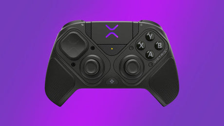Turtle Beach Victrix Pro BFG Reloaded – PC – Grå – PC-controller set forfra på lilla baggrund