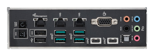 ASUS Pro WS W790E-SAGE SE – bagpanel med USB, VGA og netværksporte