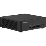 Sort ASUS NUC 15 Pro Slim Mini PC set skråt forfra med USB-porte og ventilationsside