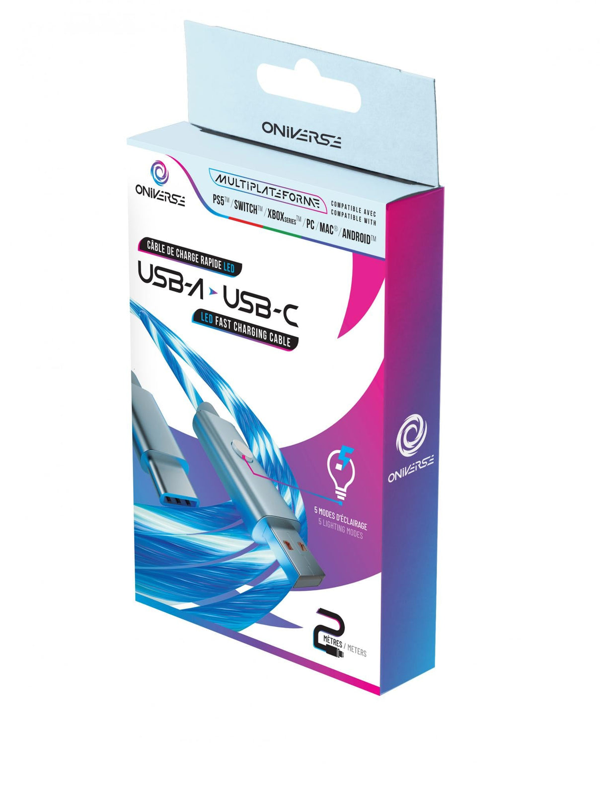 ONIVERSE - USB-C Quick Charge Cable with LED - 2 meters - White ONIVERSE