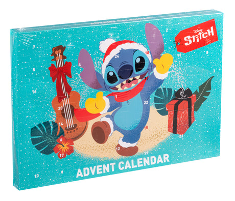 Disney Stitch julekalender – 24 dele med skrivetilbehør – produkt og emballage