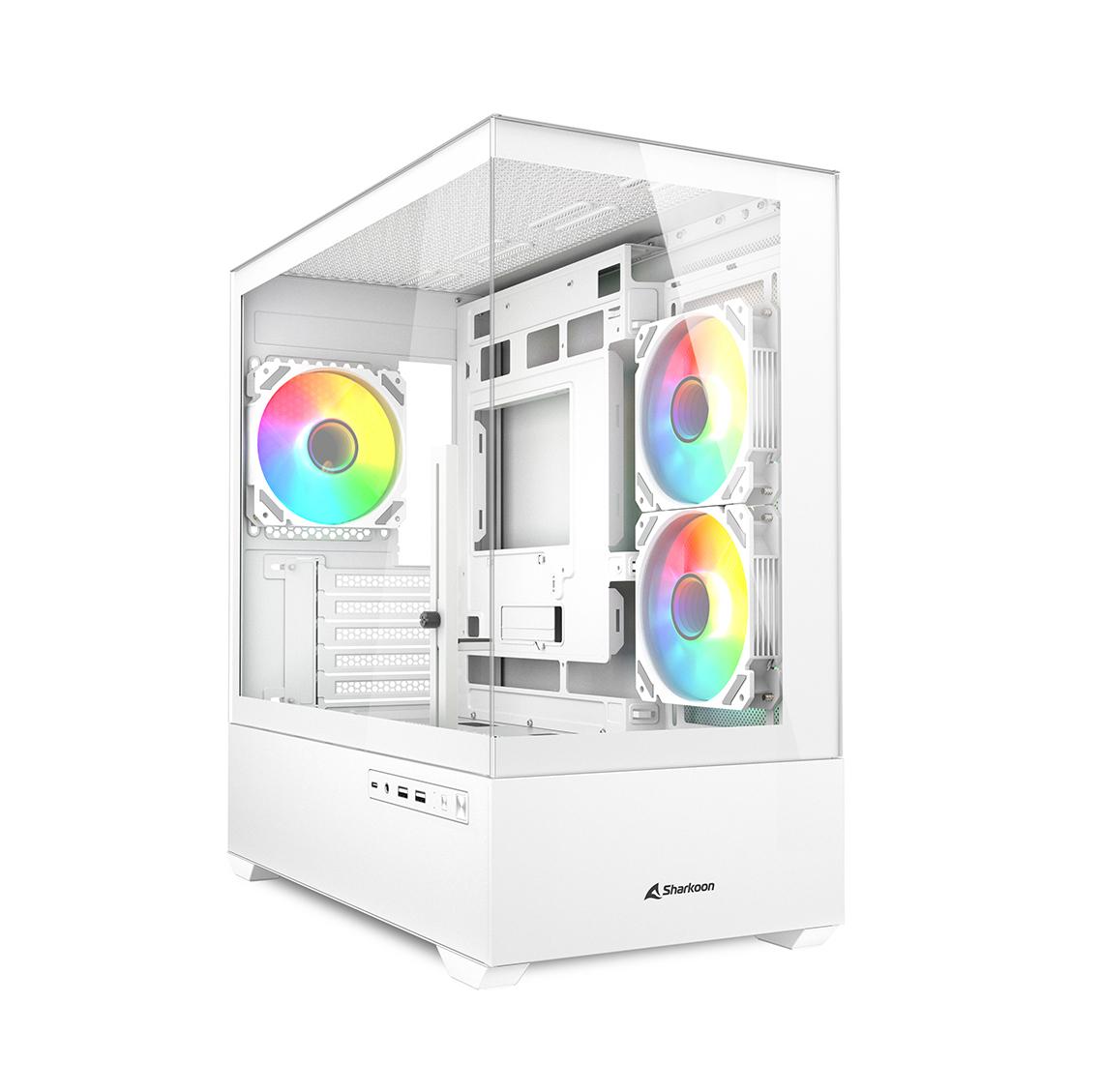 Sharkoon MK6 RGB White Panoramic Dual Tempered Glass 3x 120mm ARGB PWM Fans USB-C BTF Micro-ATX Gaming PC Case Sharkoon