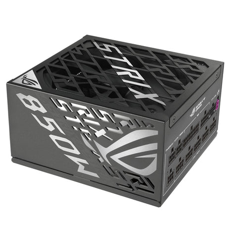ASUS ROG Strix 850W Platinum – strømforsyning og ventilator fra modsat vinkel