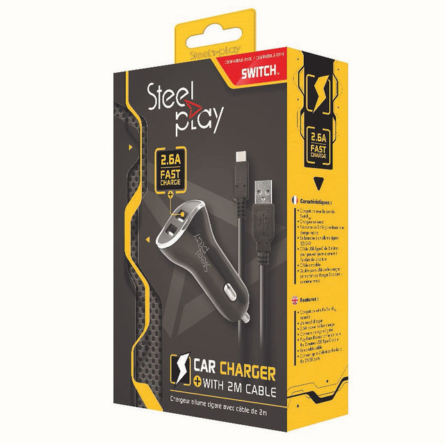 Steelplay biloplader til Nintendo Switch – 2 USB-porte og 2 m kabel – produktbillede 1