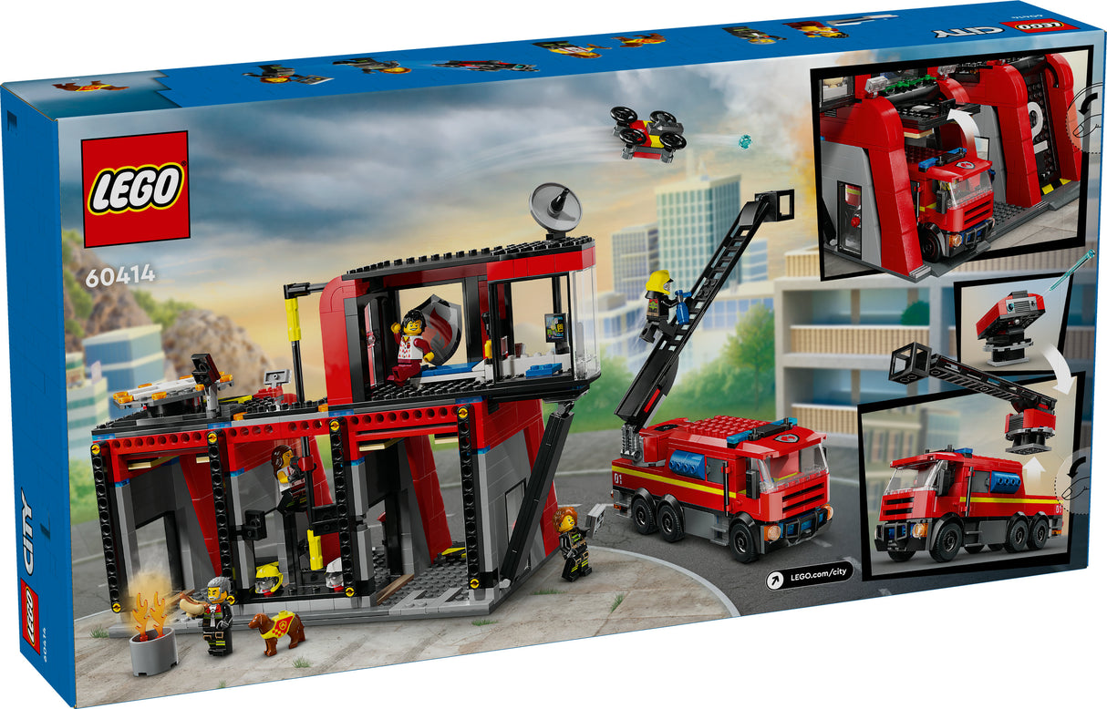 LEGO 60414 City Fire Station with turntable ladder vehicle, construction toy LEGO