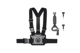 DJI Osmo Action Biking Accessory Kit – Brystsele og styrbeslag – Brystsele og styrbeslag opstillet ved siden af hinanden