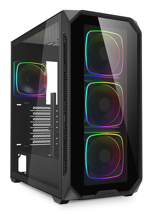 Sharkoon AK5G RGB kabinet – sort, ATX, glasfront og fire ARGB-blæsere