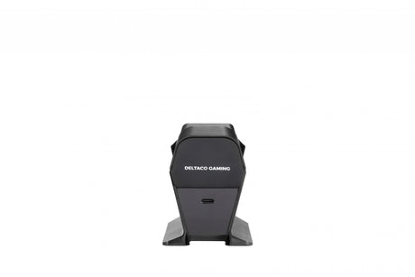 Sort Deltaco Gaming GAM-147-ladestation til PS5-controllere – set fra enden med logo