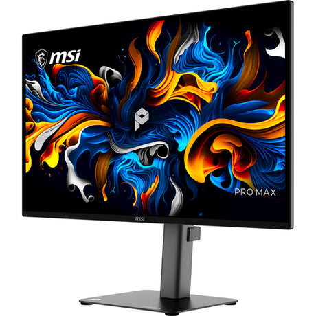 MSI PRO MAX 271QPX14G – 26,5″ QD-OLED-skærm, 144 Hz – forside set skråt