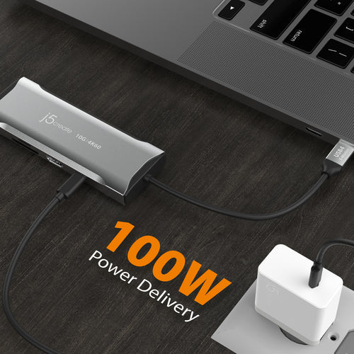 j5create – 4K/60 Hz USB-C mini-dock med 10 Gbit/s USB – Illustration af separat PD-strømforsyning