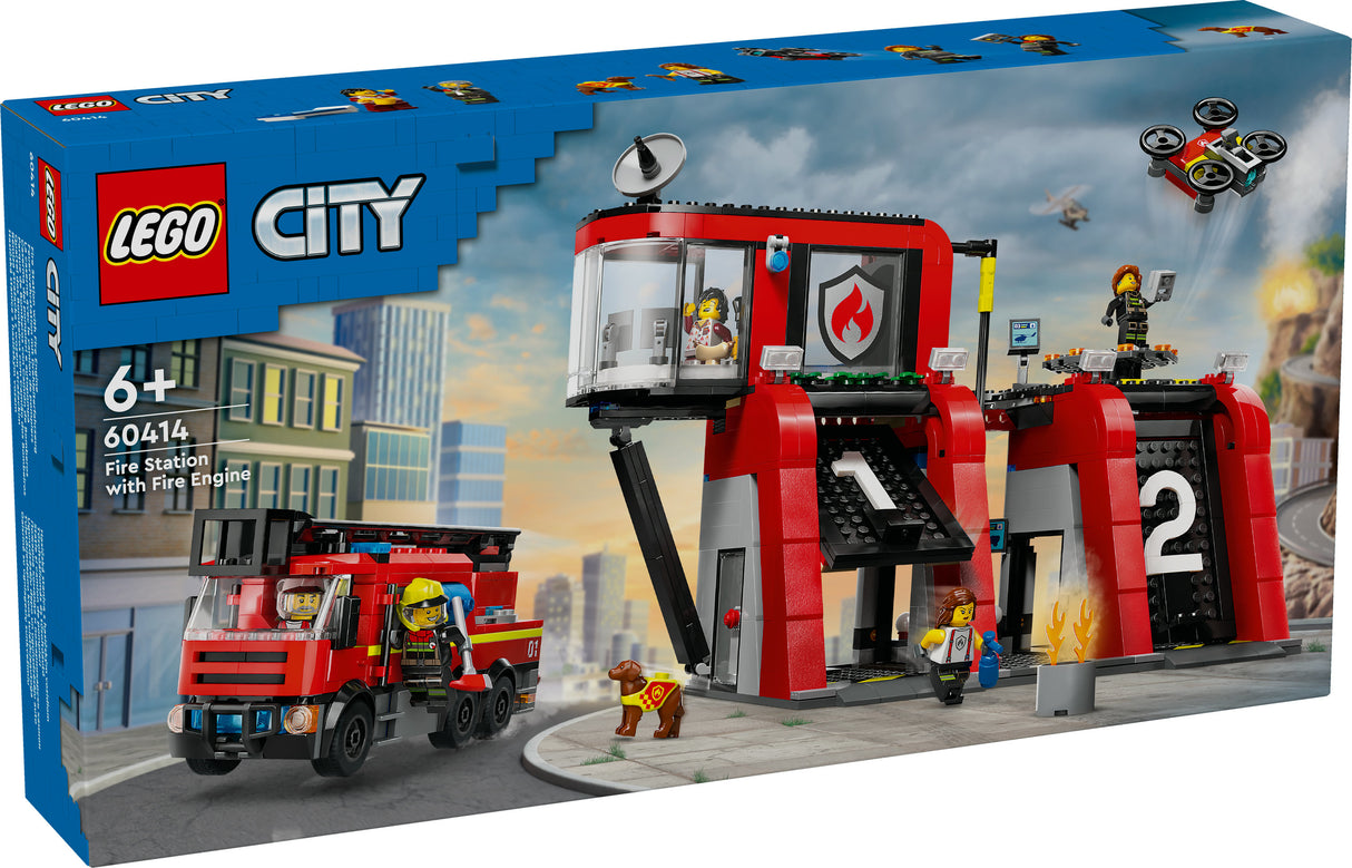 LEGO 60414 City Fire Station with turntable ladder vehicle, construction toy LEGO