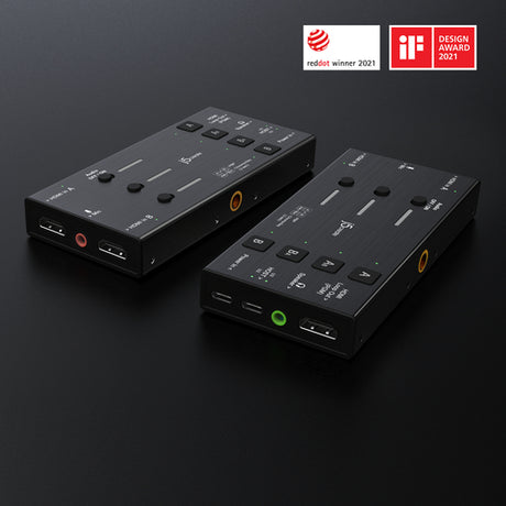 j5create JVA06 – Capture-enhed med to HDMI-indgange – To vinkler på mørk baggrund