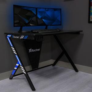 X-Rocker - Ocelot Carbon Gaming Desk - Blue & Red Stickers Geekd
