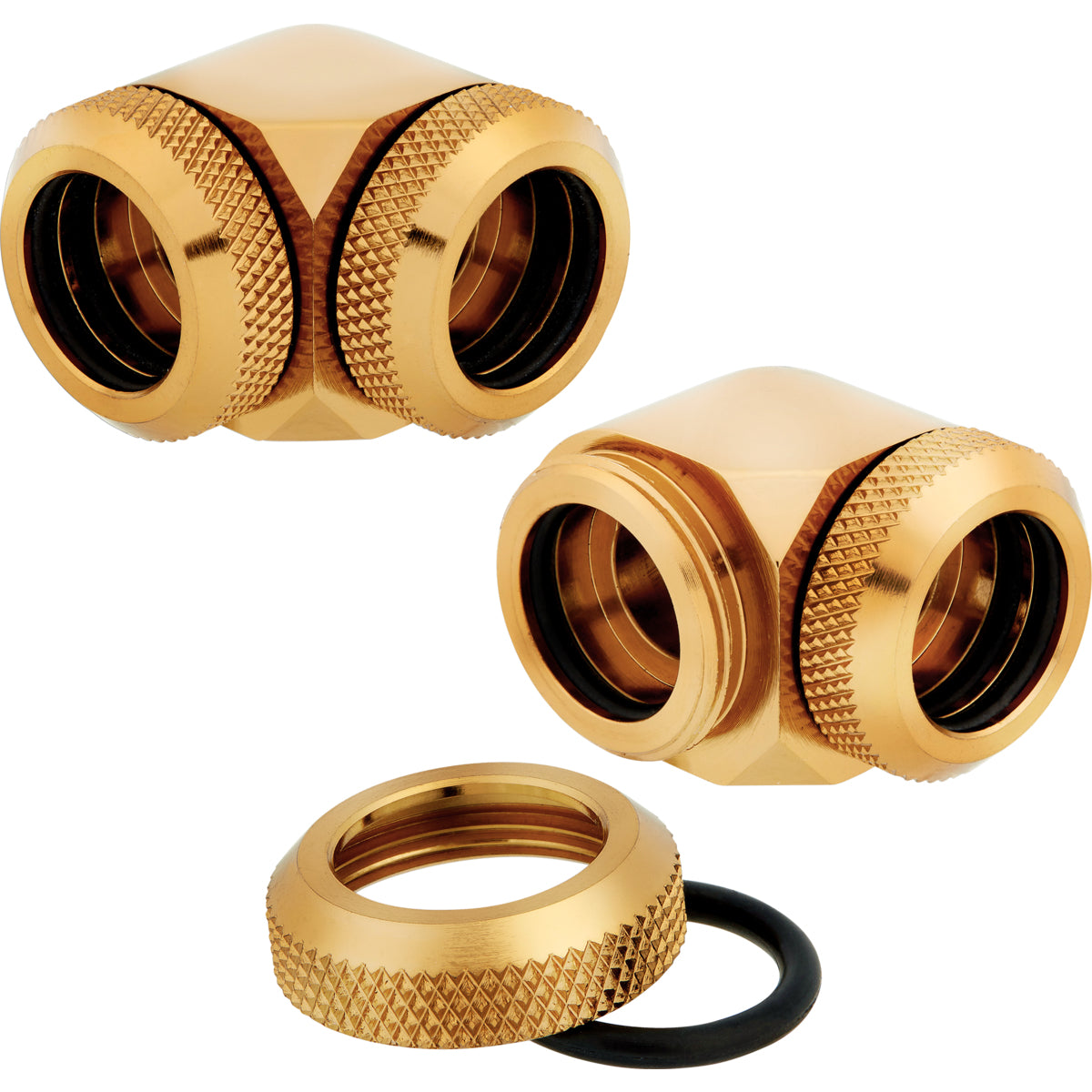 CORSAIR Hydro X Series XF Hardline 90° 14mm OD Winkelanschluss für Flüssigkeitskühlsysteme, 2er-Pack, Gold
