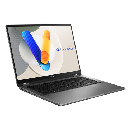 ASUS Vivobook 14 Flip TP3407SA-QL023W Copilot+ PC – set skråt forfra; tastaturlayout illustrativt