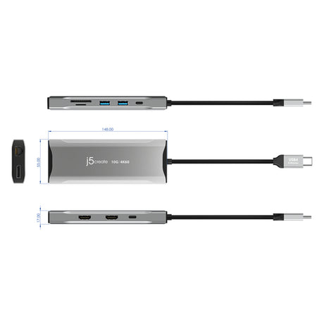 j5create JCD397-N – USB-C mini-dock til tre skærme – Illustration af tilslutninger