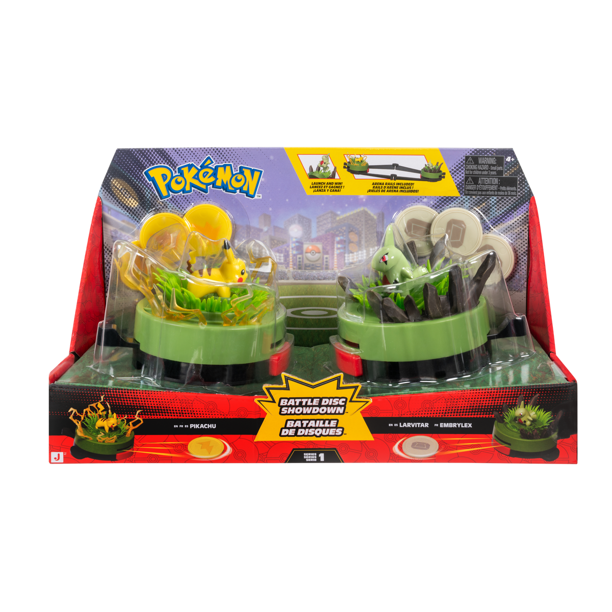 Pokémon Battle Disc Showdown med Pikachu vs. Larvitar i emballage