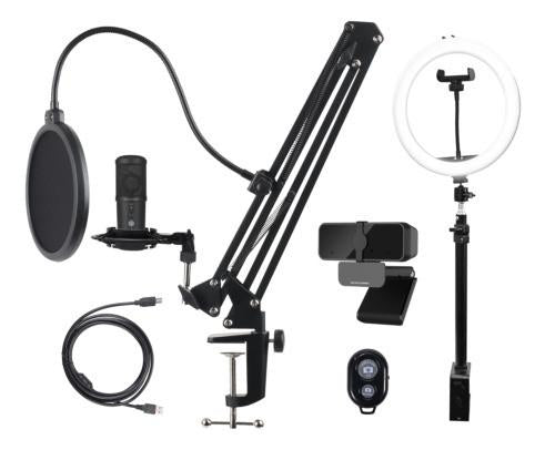 Streaming-Kit, Mikrofon, Webcam, Ringlicht