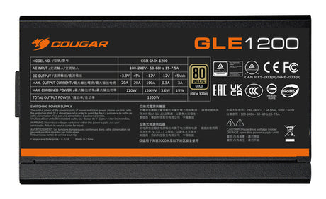 COUGAR GLE 1200W ATX3.1 / 80 Plus Gold strømforsyning – produktdetalje