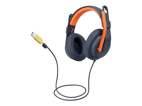 Logitech Zone Learn Kabelgebundenes Over-Ear-Headset für Lernende, USB-C-Kabel, Kopfhörer, Schwarz/Orange