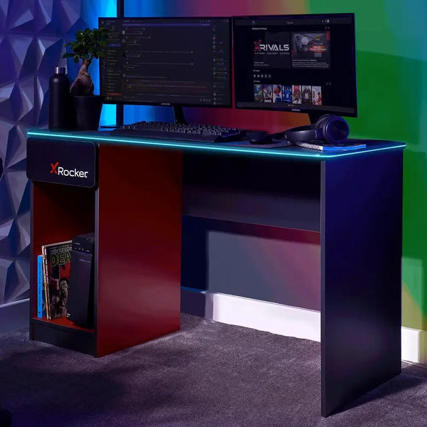 XROCKER CARBON-TEK SCHREIBTISCH MIT KABELLOSEM LADEN UND NEO FIBER LED
