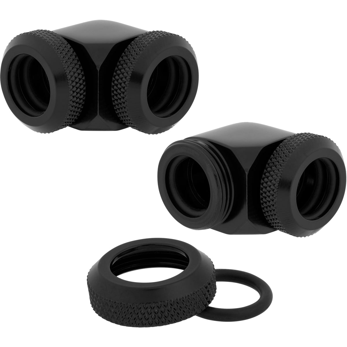 CORSAIR Hydro X Series XF Hardline 90° 12mm OD Vinklet fitting til flydende kølesystem 2-pack Sort
