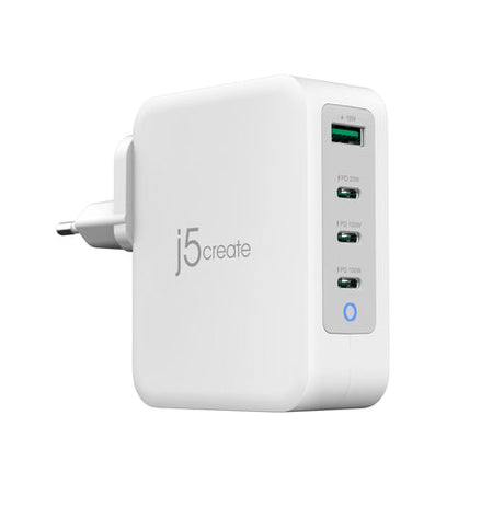 j5create 130 W GaN-oplader – 4 porte – EU – oplader fra modsatte side