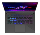 ASUS ROG Strix G16 G614FP-S5062W – taster og arbejdsflade set ovenfra; tastaturlayout illustrativt