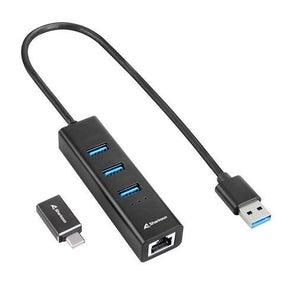 Sharkoon USB 3.2 Gen 1 aluminiumshub – 3 USB-porte og Gigabit Ethernet – billede 1