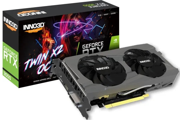 Inno3D GeForce RTX 3050 TWIN X2 OC - Grafikkort - 8 GB GDDR6 - HDMI, 1 x displayport, 1 x hdmi og 1 x DVI