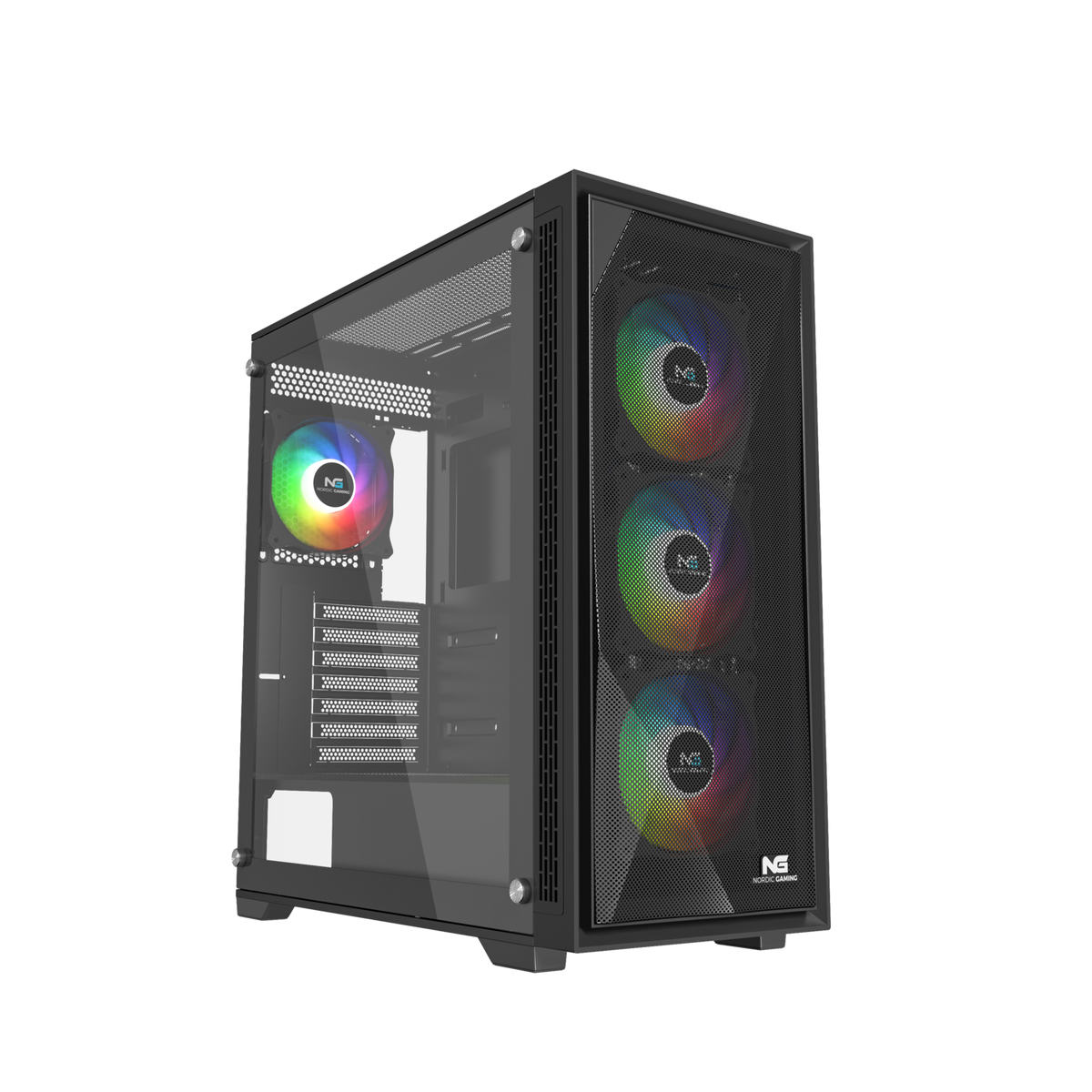 Sort Nordic Gaming Nidhug-PC-kabinet med glasside og RGB-blæsere