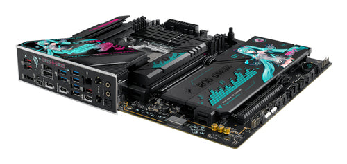ASUS ROG STRIX X870E-H GAMING WIFI7 Hatsune Miku Edition – AM5 bundkort – skråt ved bagpanelet