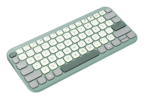 ASUS Marshmallow Keyboard KW100 – set skråt forfra (vinkel 2); tastaturlayout illustrativt