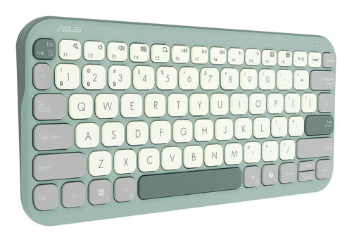 ASUS Marshmallow Keyboard KW100 – taster og arbejdsflade set ovenfra (vinkel 4); tastaturlayout illustrativt