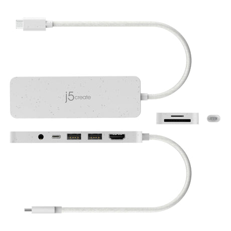 J5 ECO-FRIENDLY USB-C MULTI-PORT HUB WITH POWER DELIVERY - WHITE J5