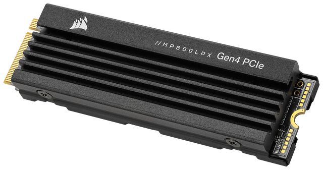 Corsair MP600 PRO LPX – 2 TB PCIe 4.0 NVMe SSD med køleprofil – set skråt fra siden