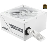 ASUS PRIME-750B-WHITE – hvid strømforsyning med faste kabler set skråt