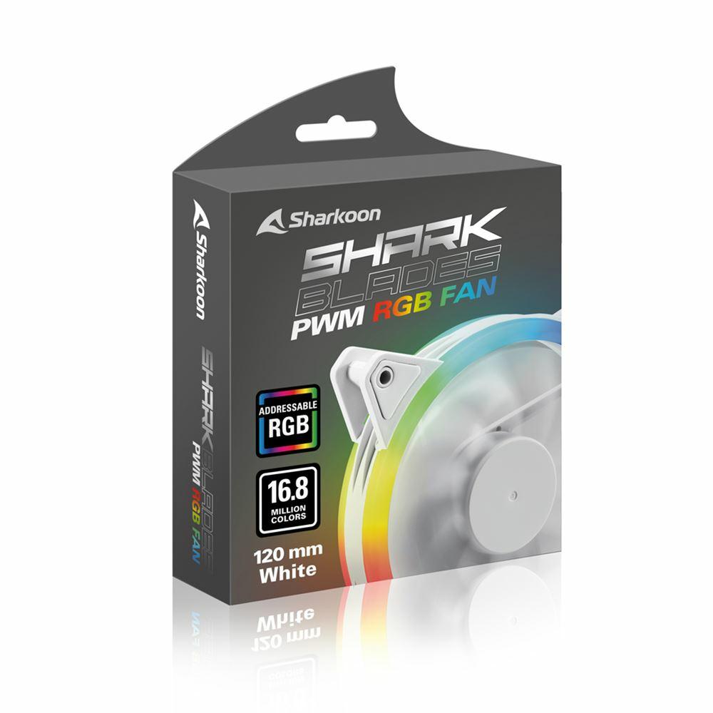 Sharkoon SHARK Blades PWM RGB White 120mm 1400RPM 94.8m3/h FDB 20x ARGB LED PC Case Fan Sharkoon