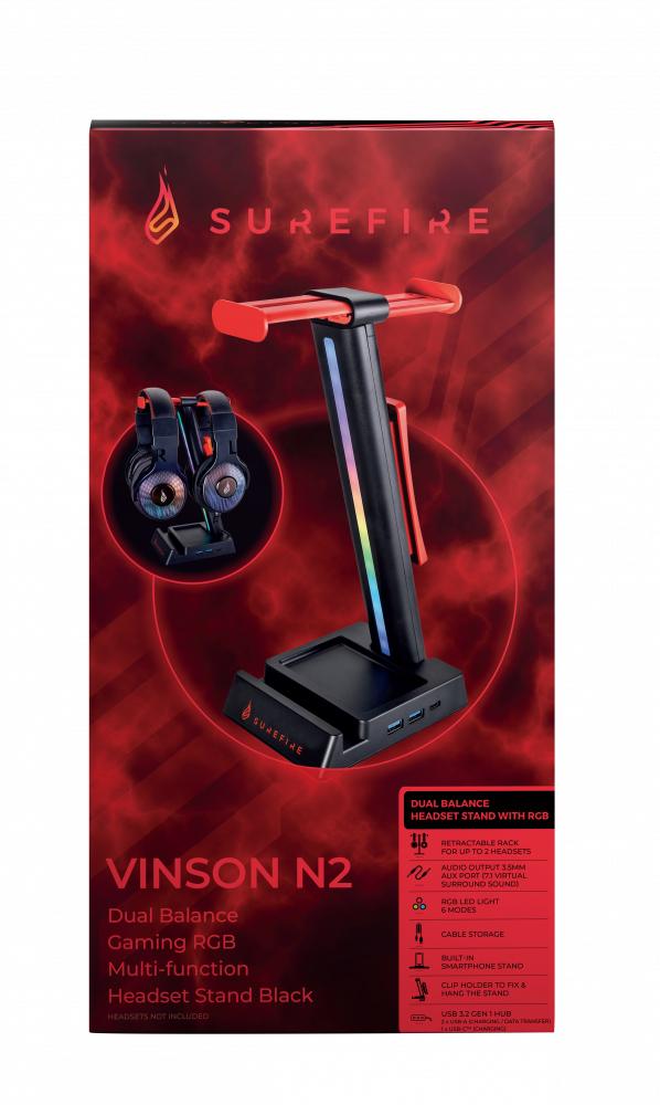 SUREFIRE - Vinson N2 Dual Gaming RGB MF Headset Stand, Sort