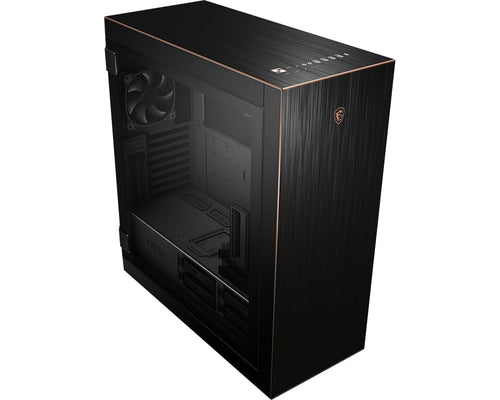 MSI MPG SEKIRA 500G – sort PC-kabinet – panoramavinkel af kabinet