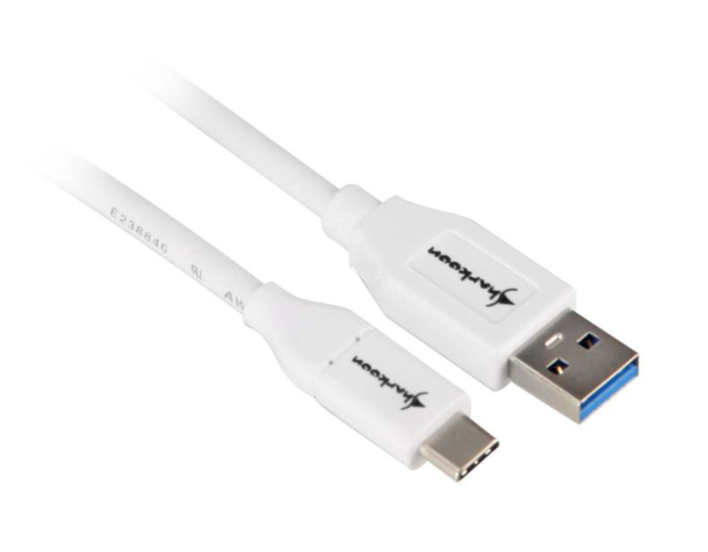 Hvidt Sharkoon USB-A til USB-C-kabel med hanstik