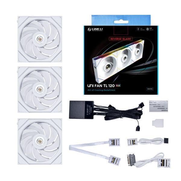 Lian Li UNI FAN TL Reverse , 3 pack, Hvid - 120mm