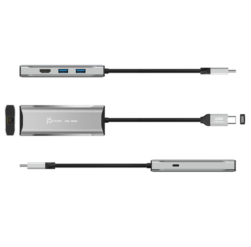 j5create – 4K/60 Hz USB-C rejsedock med 10 Gbit/s USB – Illustration af sider