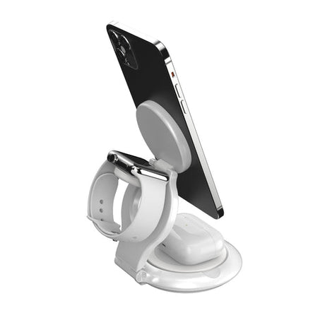 j5create JUPW3415-N – foldbar Qi2 3-i-1 ladestation – Telefon og ur som eksempel