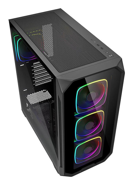 Sharkoon AK5G RGB Black Panoramic Dual Tempered Glass 4x 120mm ARGB PWM Fans USB-C BTF ATX Gaming PC Case Sharkoon